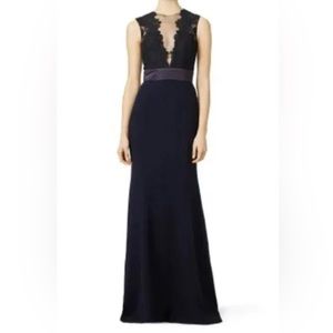 THEIA 8 Midnight Blue long formal lace evening gown, wedding, bride maxi prom